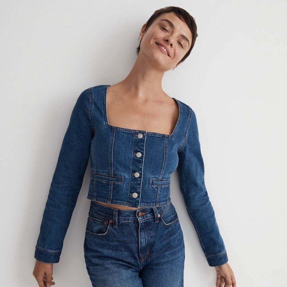 NWT Madewell Denim Square-Neck Crop Top in Hallwood Wash Sz 4